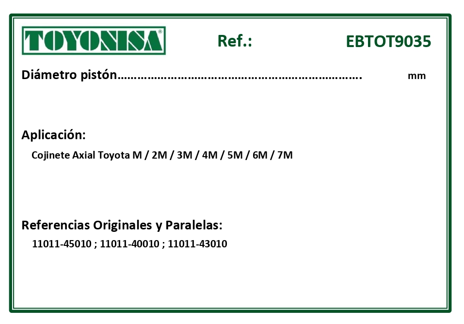 EQUIVALENCIAS ORIGINALES Y PARALELAS COJINETES