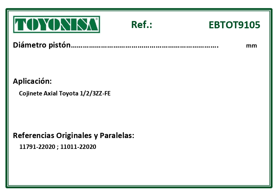 EQUIVALENCIAS ORIGINALES Y PARALELAS COJINETES