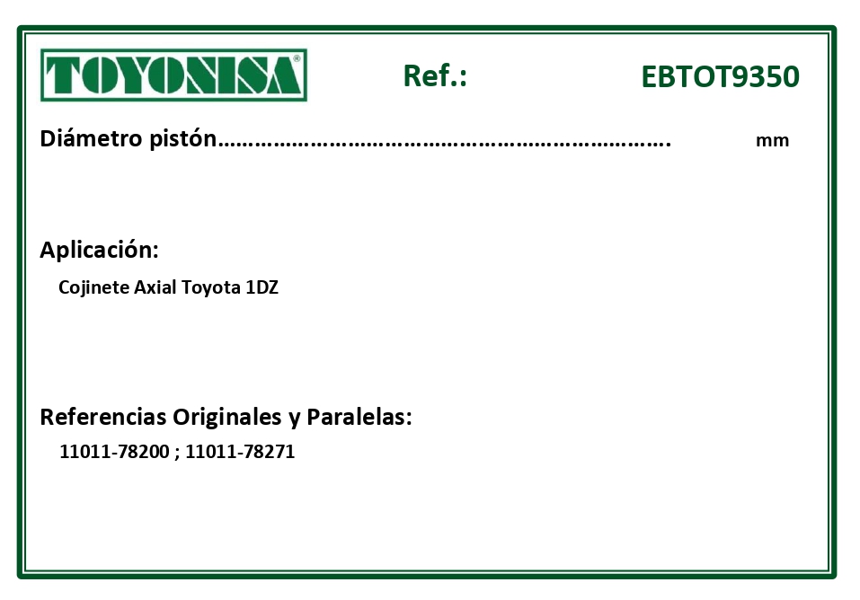 EQUIVALENCIAS ORIGINALES Y PARALELAS COJINETES