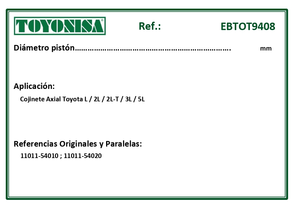 EQUIVALENCIAS ORIGINALES Y PARALELAS COJINETES