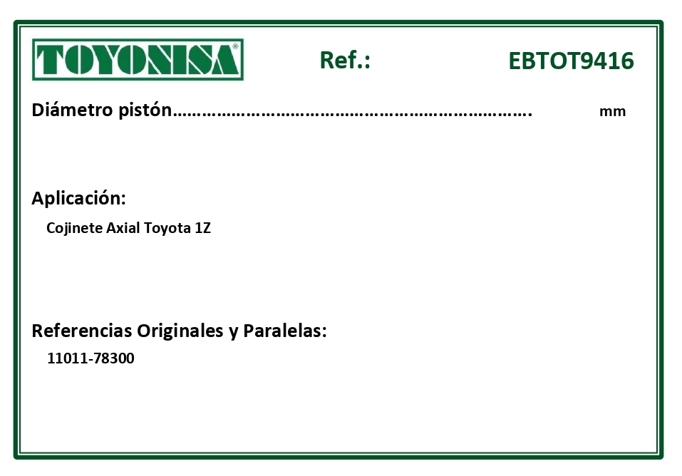 EQUIVALENCIAS ORIGINALES Y PARALELAS COJINETES
