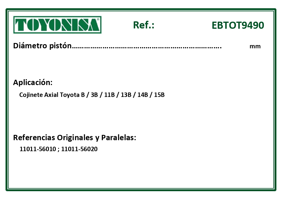 EQUIVALENCIAS ORIGINALES Y PARALELAS COJINETES