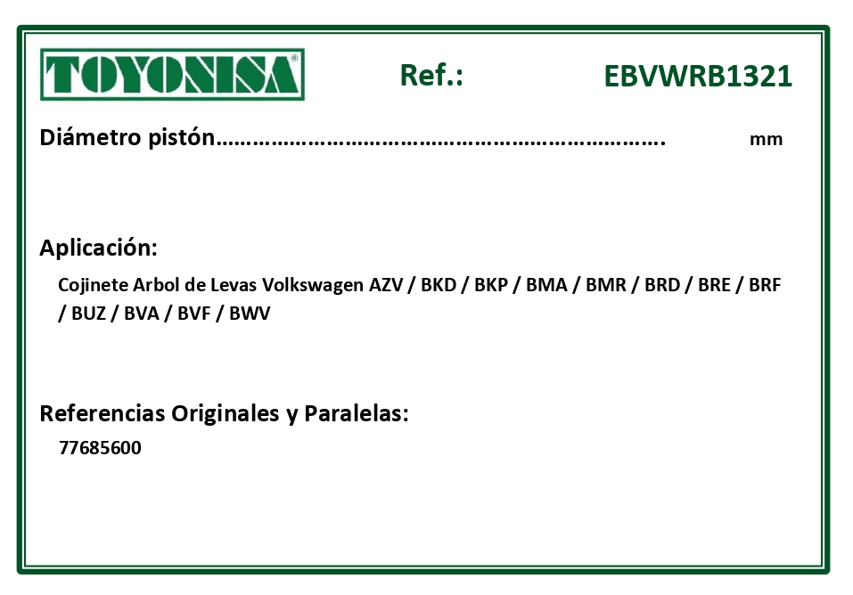 EQUIVALENCIAS ORIGINALES Y PARALELAS COJINETES