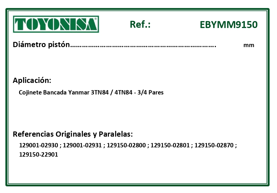 EQUIVALENCIAS ORIGINALES Y PARALELAS COJINETES