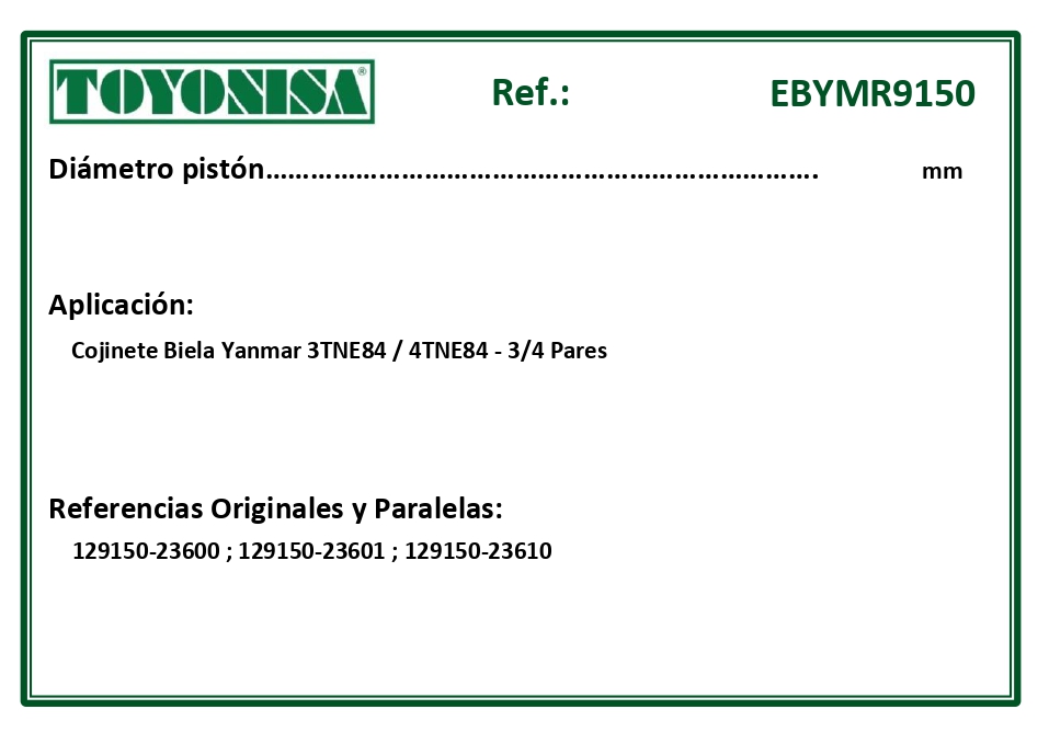 EQUIVALENCIAS ORIGINALES Y PARALELAS COJINETES