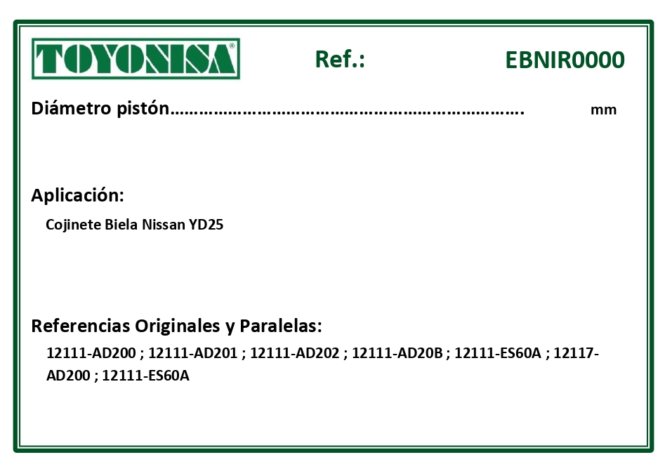 EQUIVALENCIAS ORIGINALES Y PARALELAS COJINETES