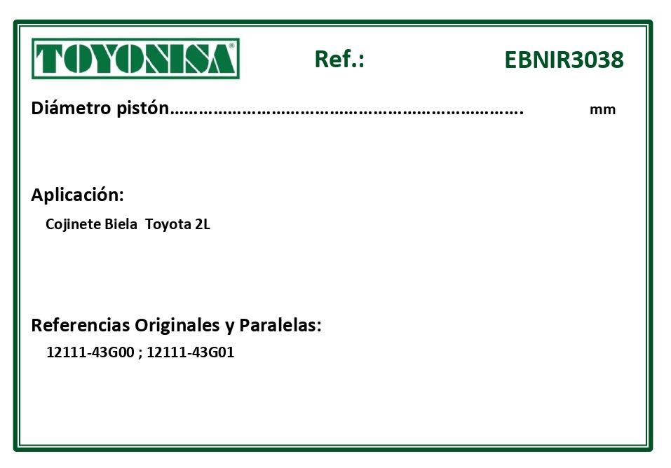 EQUIVALENCIAS ORIGINALES Y PARALELAS COJINETES
