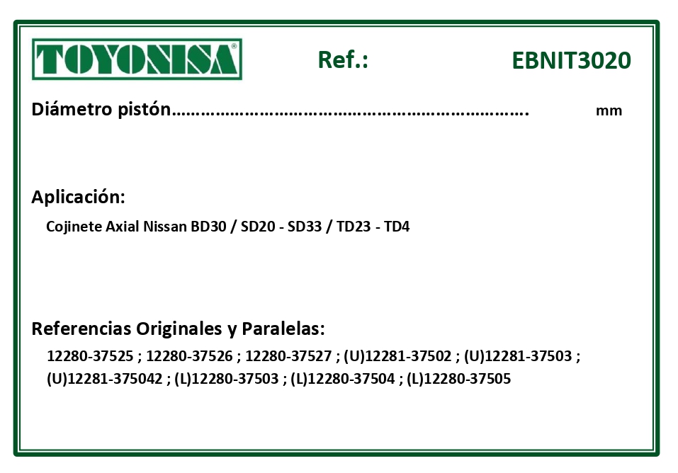 EQUIVALENCIAS ORIGINALES Y PARALELAS COJINETES