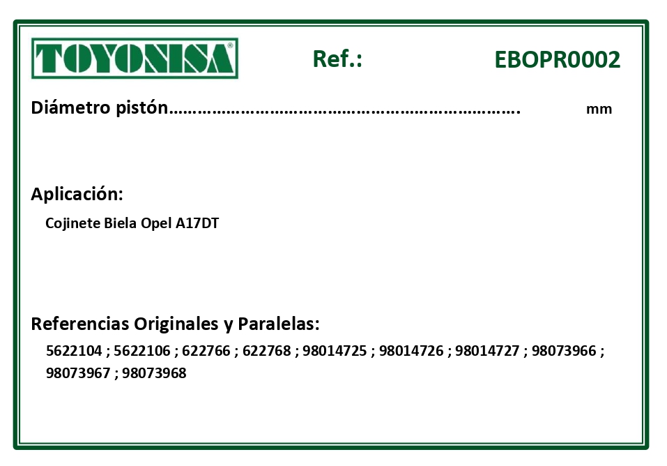 EQUIVALENCIAS ORIGINALES Y PARALELAS COJINETES