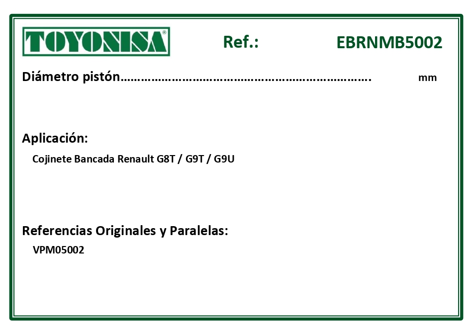 EQUIVALENCIAS ORIGINALES Y PARALELAS COJINETES