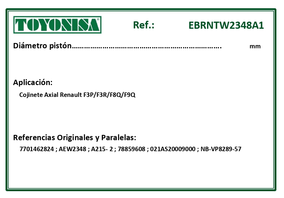 EQUIVALENCIAS ORIGINALES Y PARALELAS COJINETES