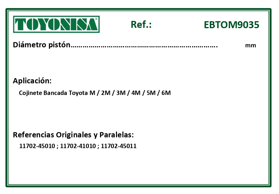 EQUIVALENCIAS ORIGINALES Y PARALELAS COJINETES