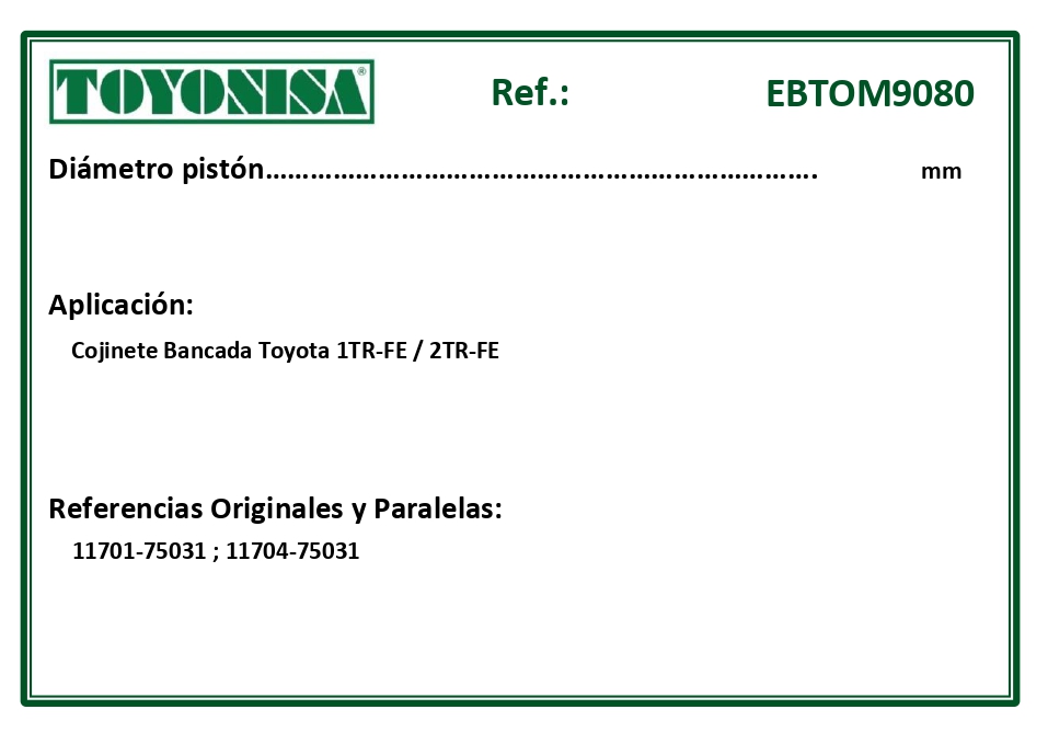 EQUIVALENCIAS ORIGINALES Y PARALELAS COJINETES