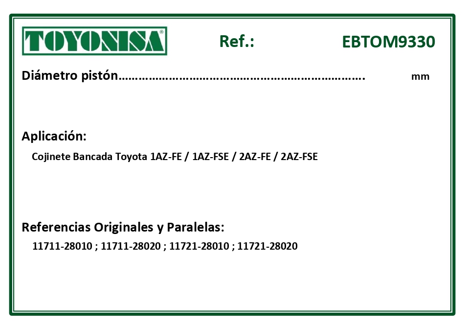EQUIVALENCIAS ORIGINALES Y PARALELAS COJINETES