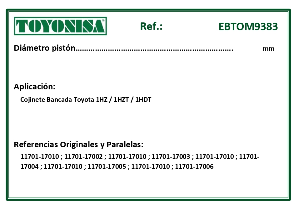 EQUIVALENCIAS ORIGINALES Y PARALELAS COJINETES