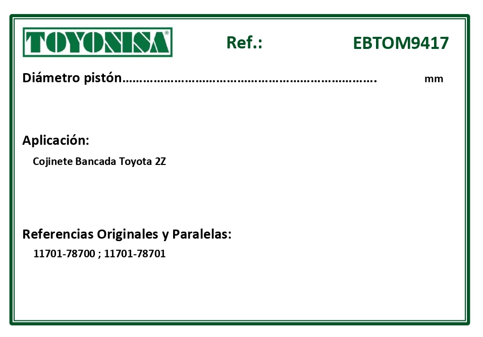 EQUIVALENCIAS ORIGINALES Y PARALELAS COJINETES