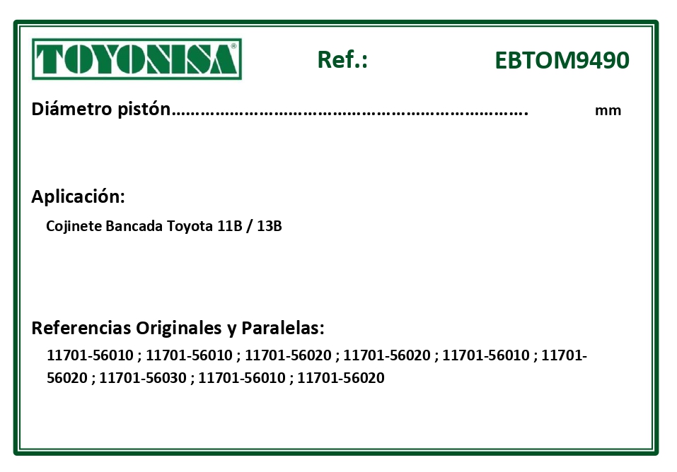 EQUIVALENCIAS ORIGINALES Y PARALELAS COJINETES