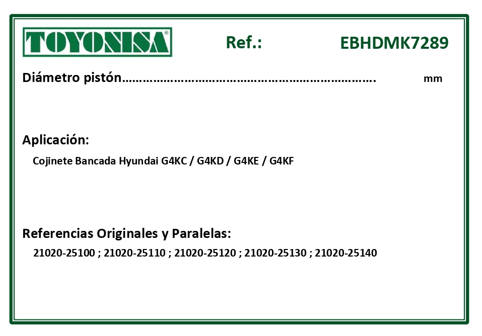EQUIVALENCIAS ORIGINALES Y PARALELAS COJINETES