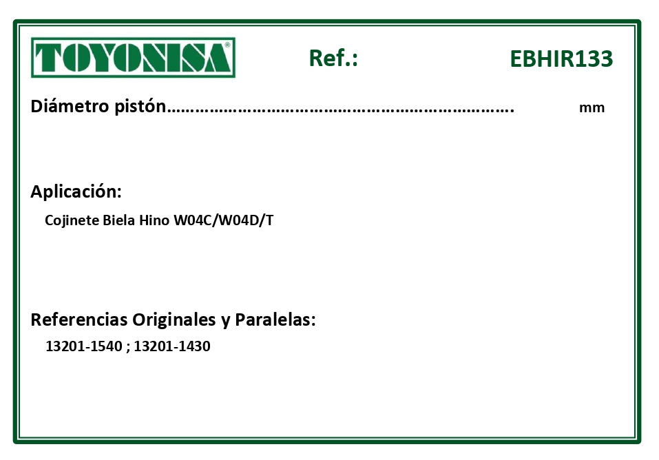 EQUIVALENCIAS ORIGINALES Y PARALELAS COJINETES