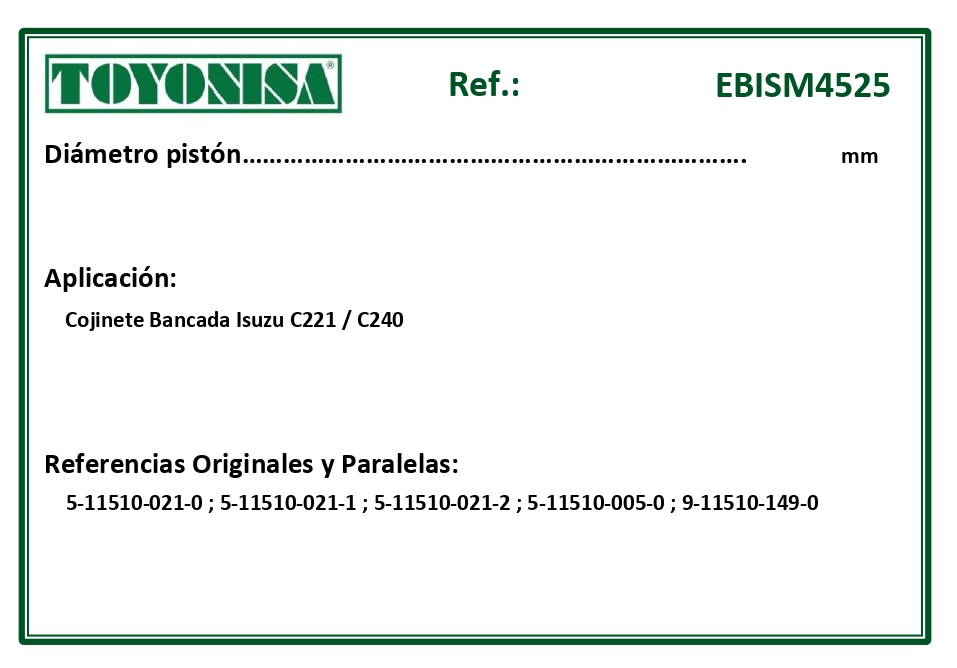 EQUIVALENCIAS ORIGINALES Y PARALELAS COJINETES