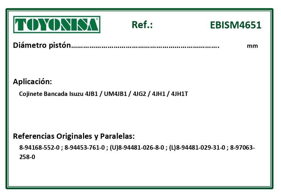 EQUIVALENCIAS ORIGINALES Y PARALELAS COJINETES