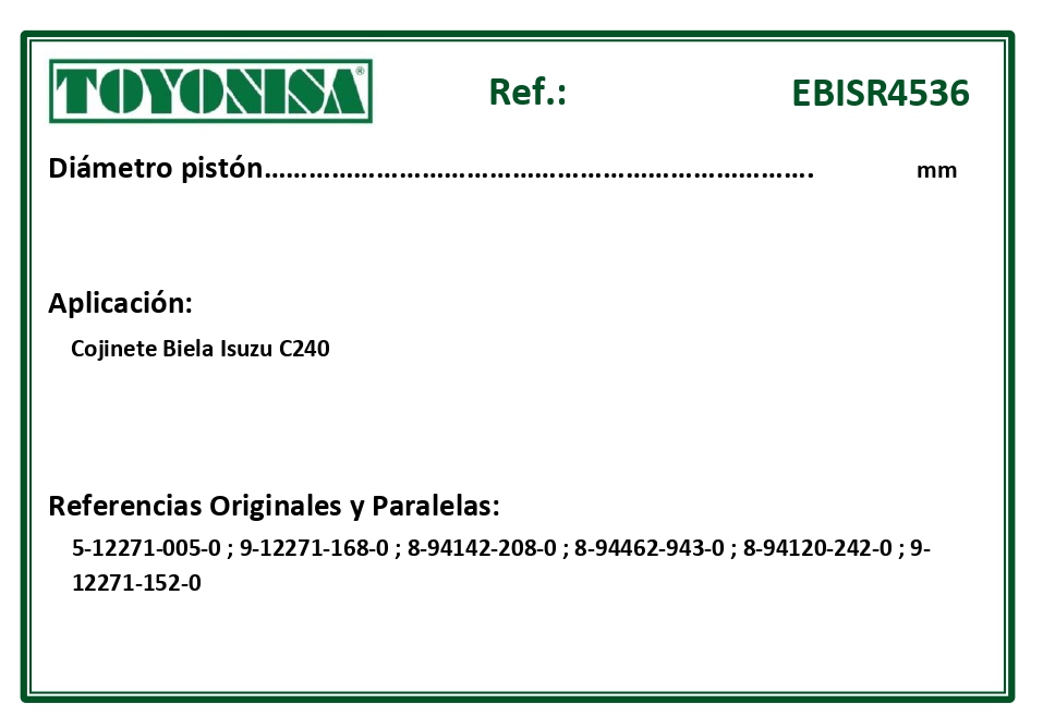 EQUIVALENCIAS ORIGINALES Y PARALELAS COJINETES
