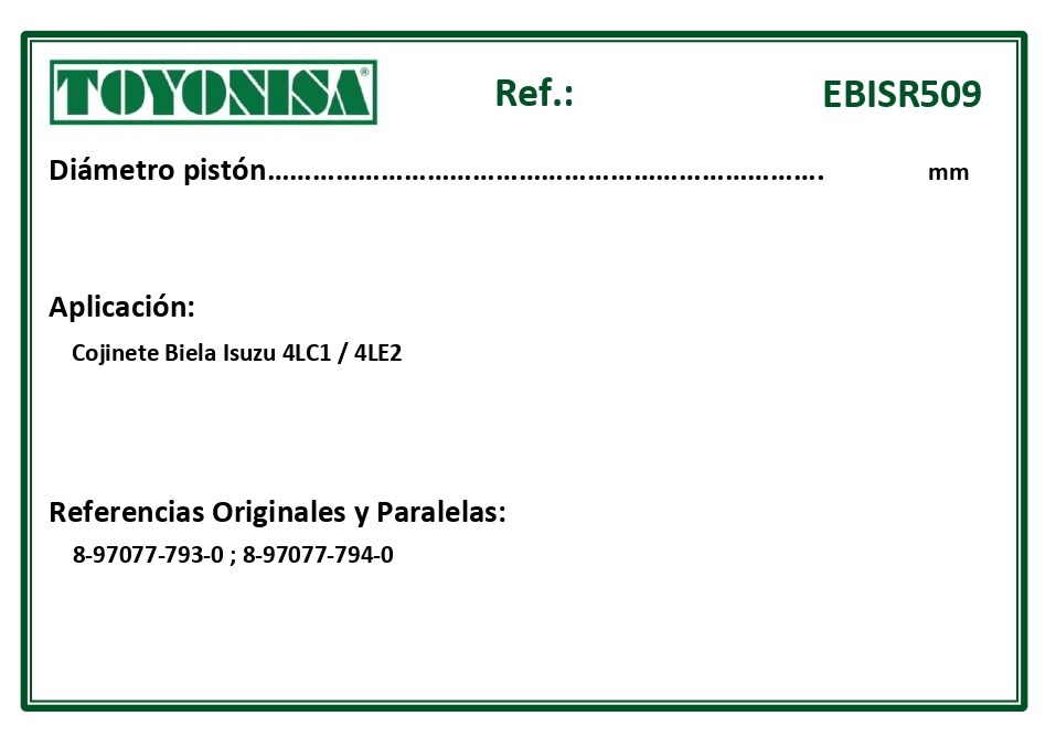 EQUIVALENCIAS ORIGINALES Y PARALELAS COJINETES
