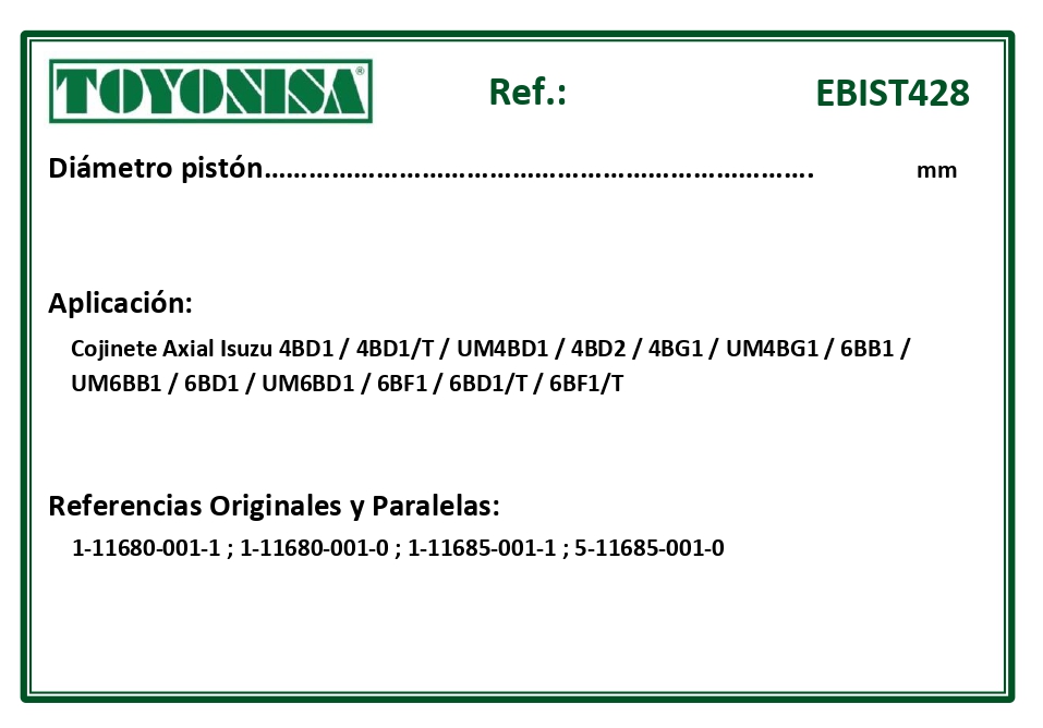 EQUIVALENCIAS ORIGINALES Y PARALELAS COJINETES