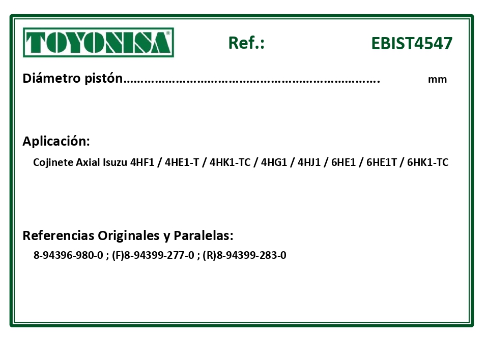 EQUIVALENCIAS ORIGINALES Y PARALELAS COJINETES