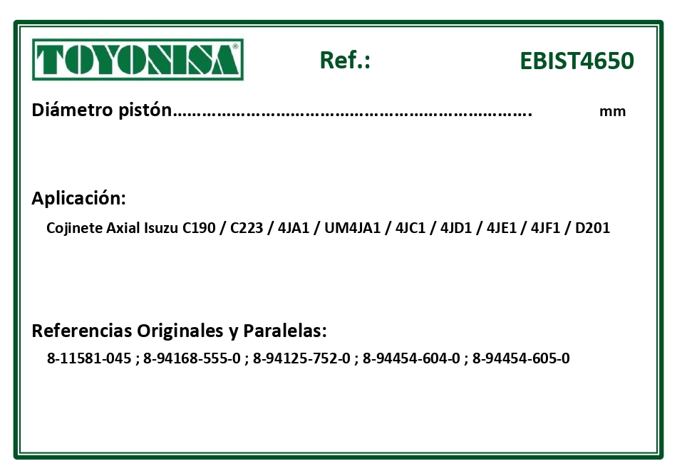 EQUIVALENCIAS ORIGINALES Y PARALELAS COJINETES