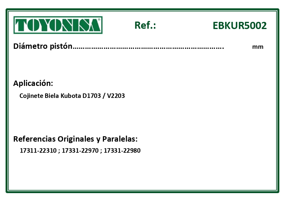 EQUIVALENCIAS ORIGINALES Y PARALELAS COJINETES