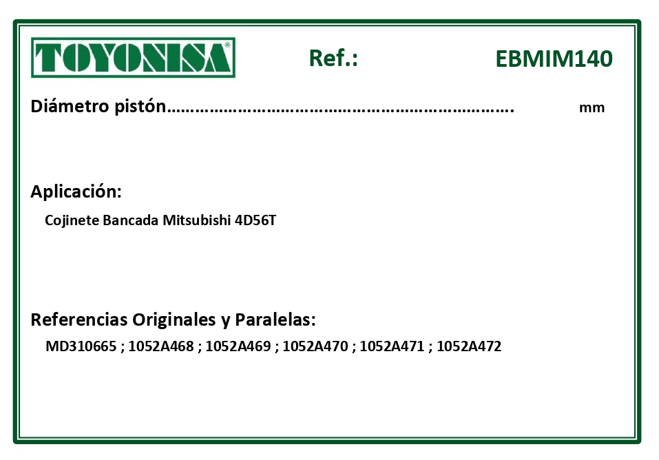 EQUIVALENCIAS ORIGINALES Y PARALELAS COJINETES