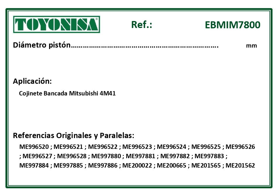 EQUIVALENCIAS ORIGINALES Y PARALELAS COJINETES
