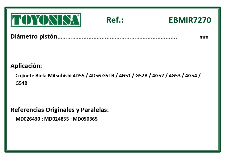 EQUIVALENCIAS ORIGINALES Y PARALELAS COJINETES