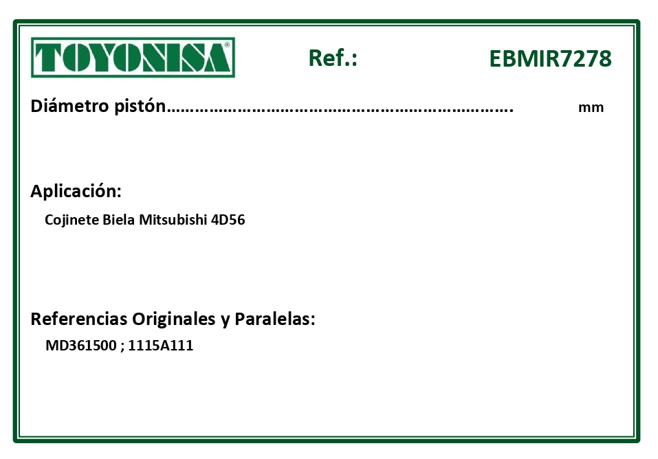 EQUIVALENCIAS ORIGINALES Y PARALELAS COJINETES