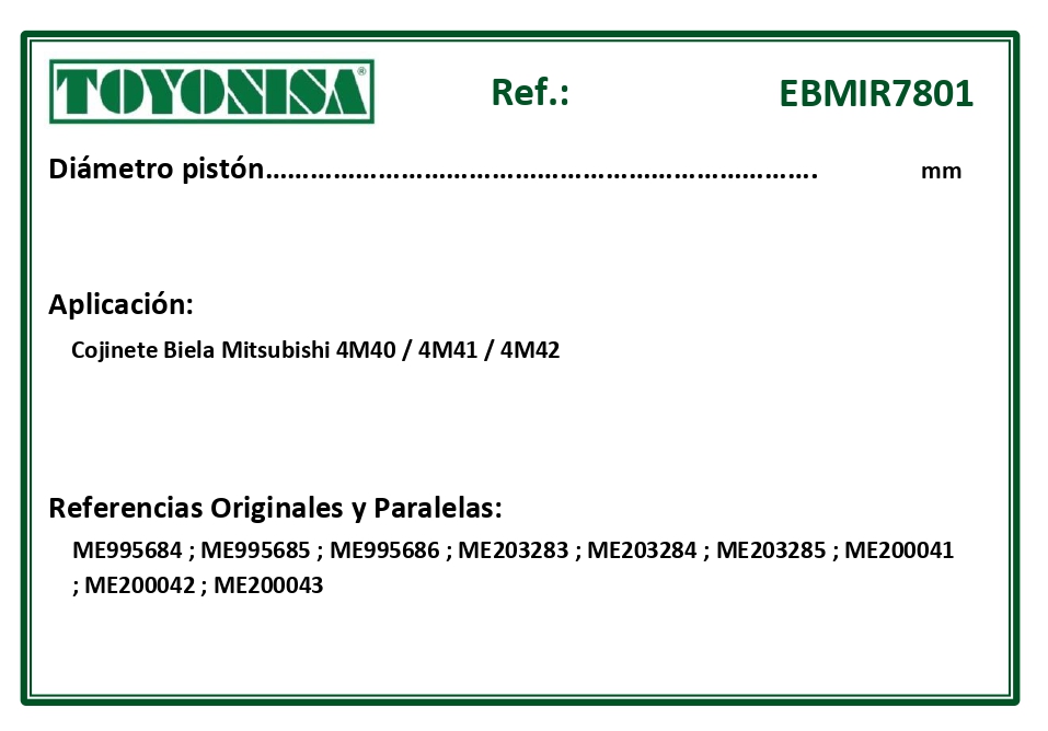 EQUIVALENCIAS ORIGINALES Y PARALELAS COJINETES