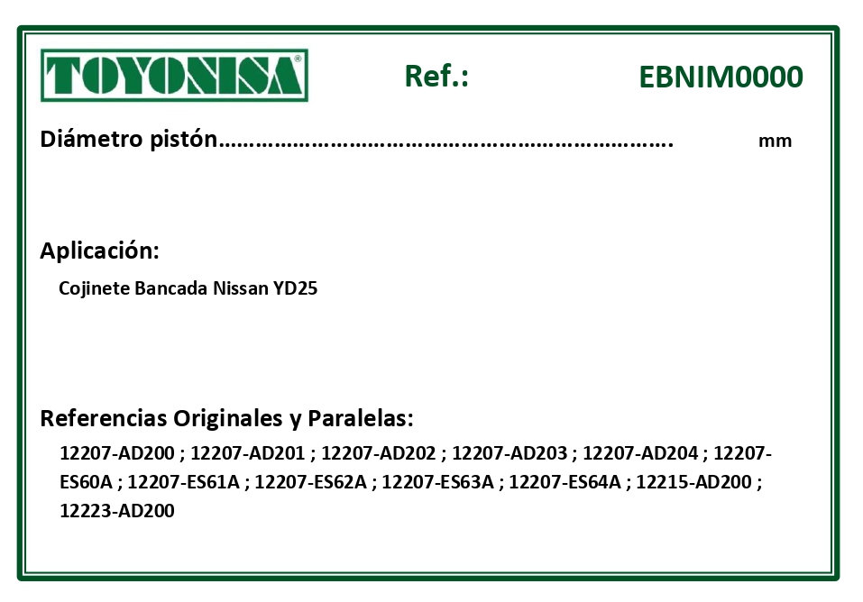 EQUIVALENCIAS ORIGINALES Y PARALELAS COJINETES
