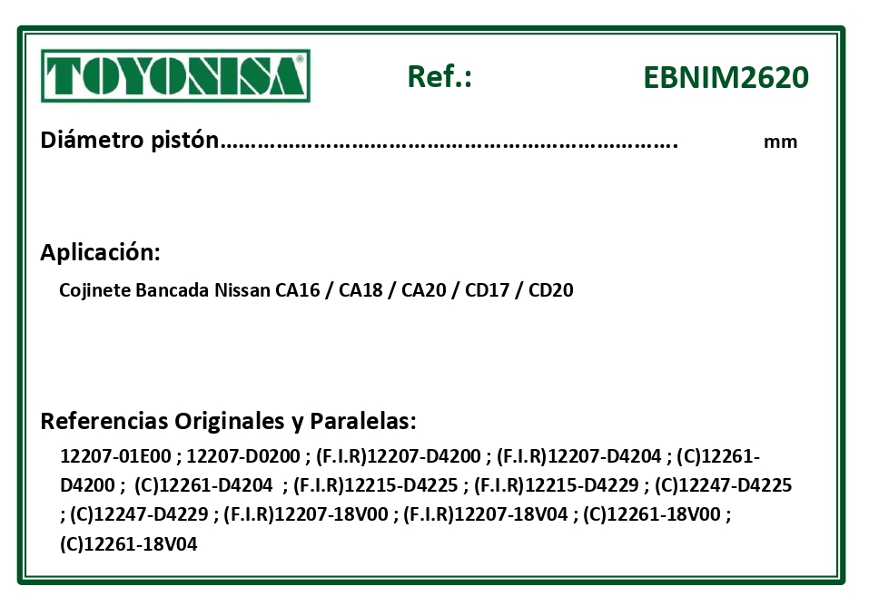 EQUIVALENCIAS ORIGINALES Y PARALELAS COJINETES