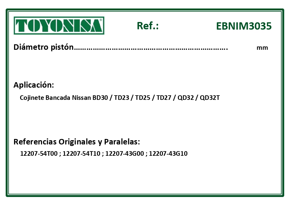 EQUIVALENCIAS ORIGINALES Y PARALELAS COJINETES