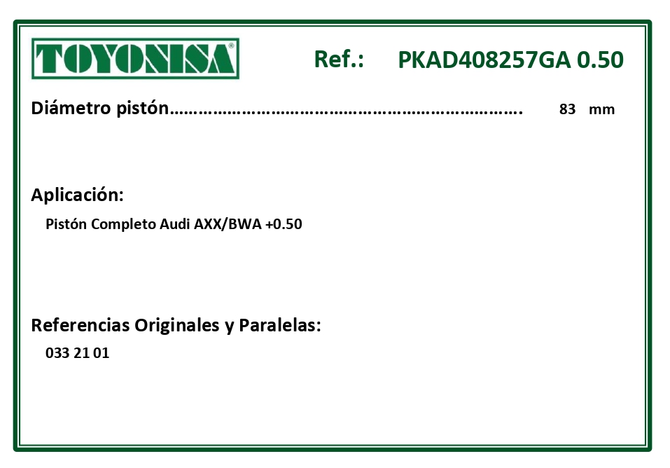 EQUIVALENCIAS ORIGINALES Y PARALELAS PISTONES