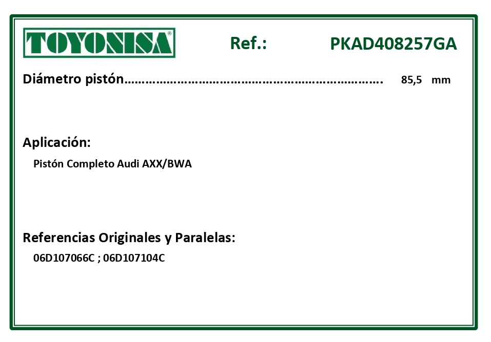 EQUIVALENCIAS ORIGINALES Y PARALELAS PISTONES