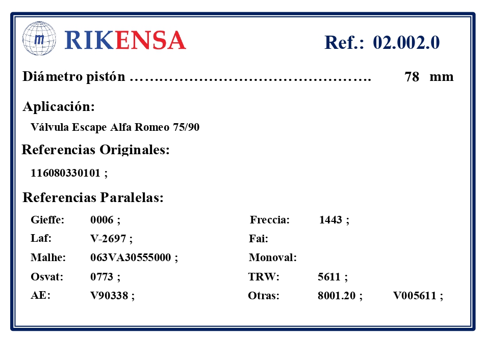 EQUIVALENCIAS ORIGINALES Y PARALELAS VALVULAS