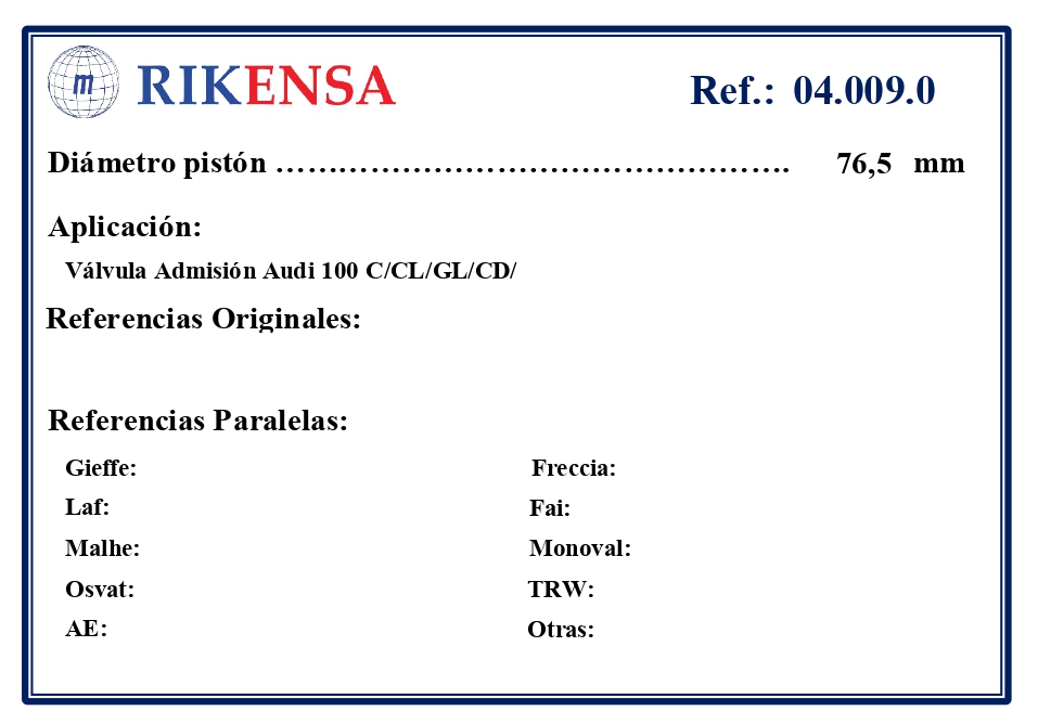 EQUIVALENCIAS ORIGINALES Y PARALELAS VALVULAS