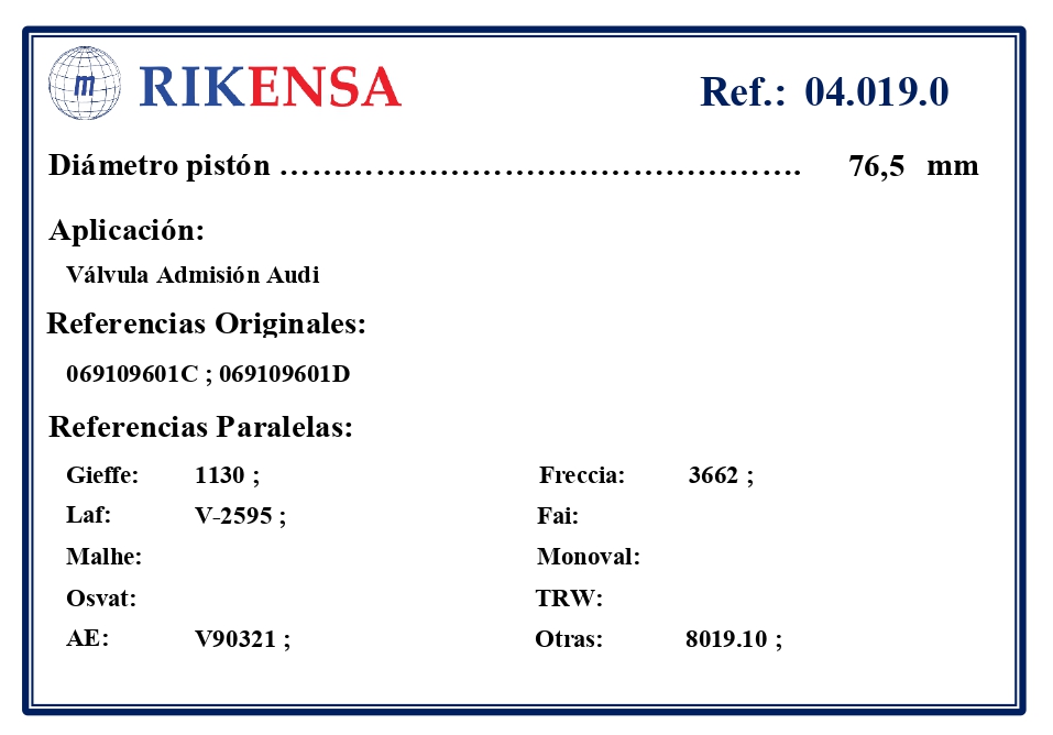 EQUIVALENCIAS ORIGINALES Y PARALELAS VALVULAS