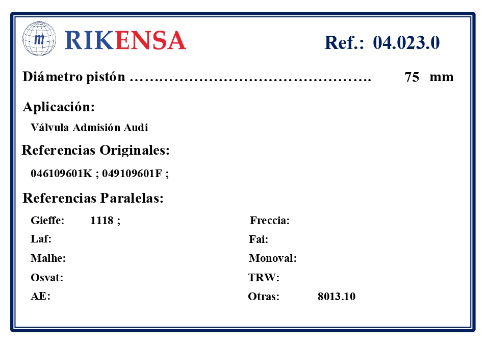 EQUIVALENCIAS ORIGINALES Y PARALELAS VALVULAS