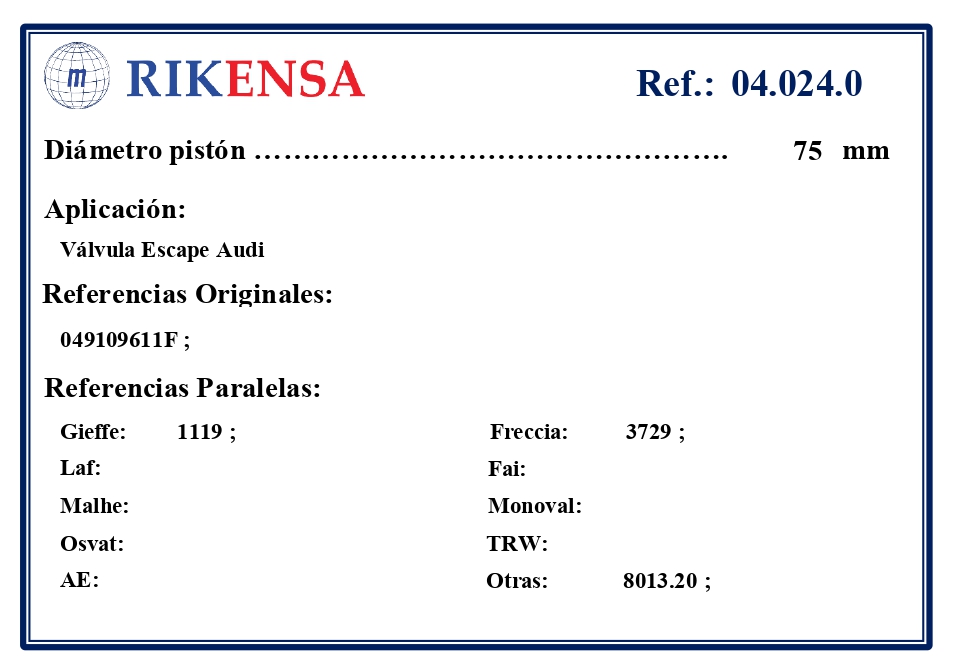 EQUIVALENCIAS ORIGINALES Y PARALELAS VALVULAS