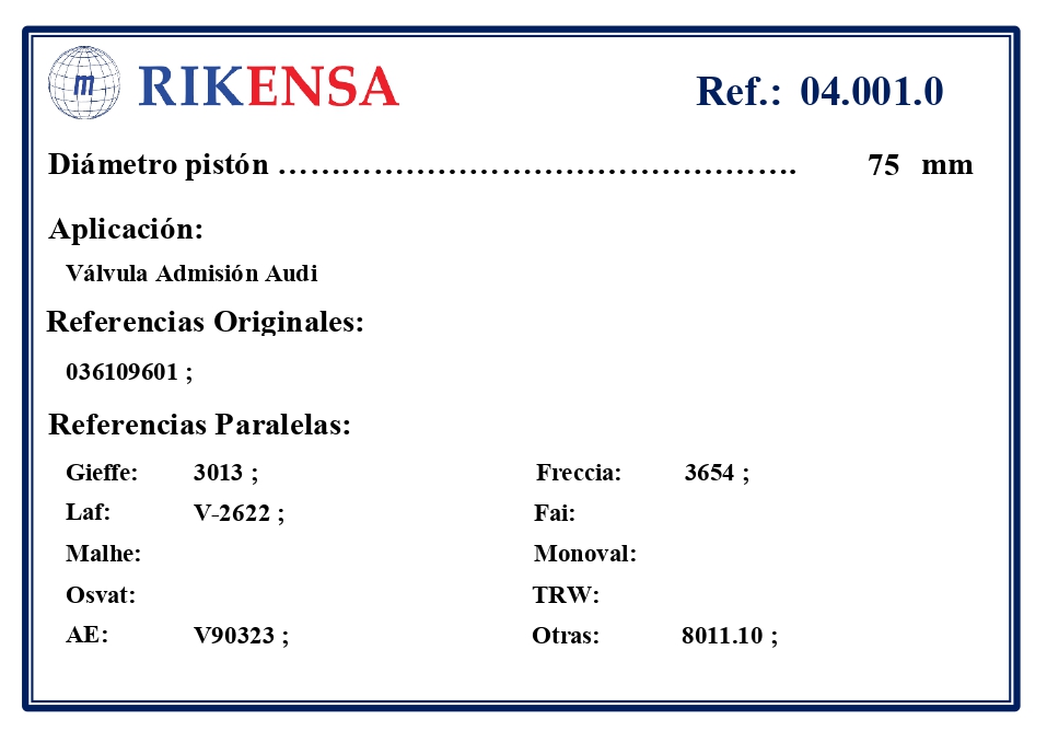 EQUIVALENCIAS ORIGINALES Y PARALELAS VALVULAS