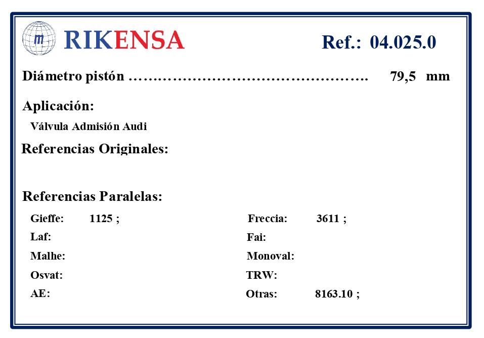 EQUIVALENCIAS ORIGINALES Y PARALELAS VALVULAS